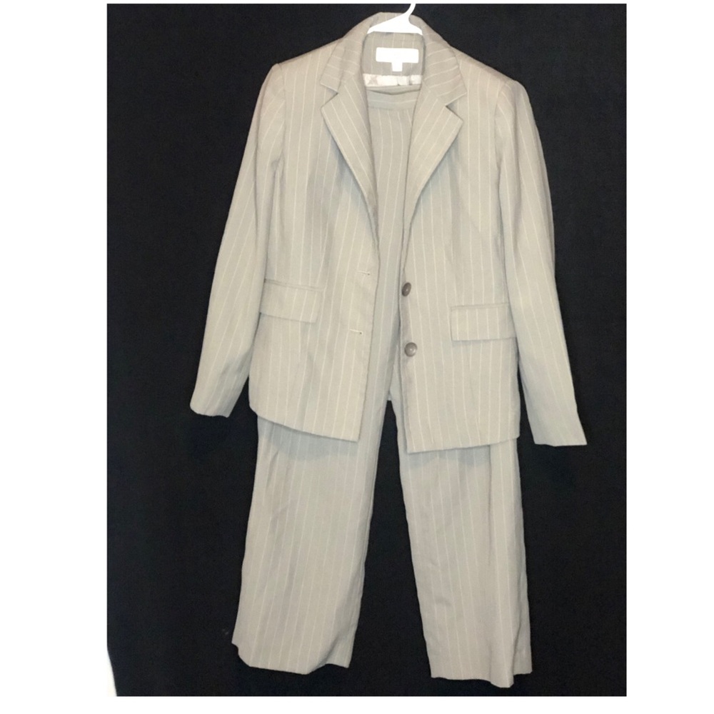 Grey and pink striped suit